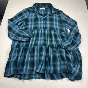 Lucky Brand Womens Button Tunic Shirt Plaid Long Sleeve Boho Relaxed Fit Top M